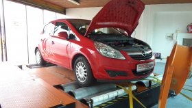 Chiptuning a měření výkonu na válcové zkušebně vozu Opel Corsa 1.0i